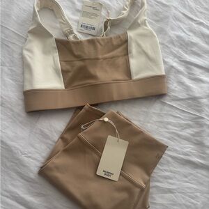 Monday Swimwear Cream and Tan Colorblock Bike Shorts Set with Tag